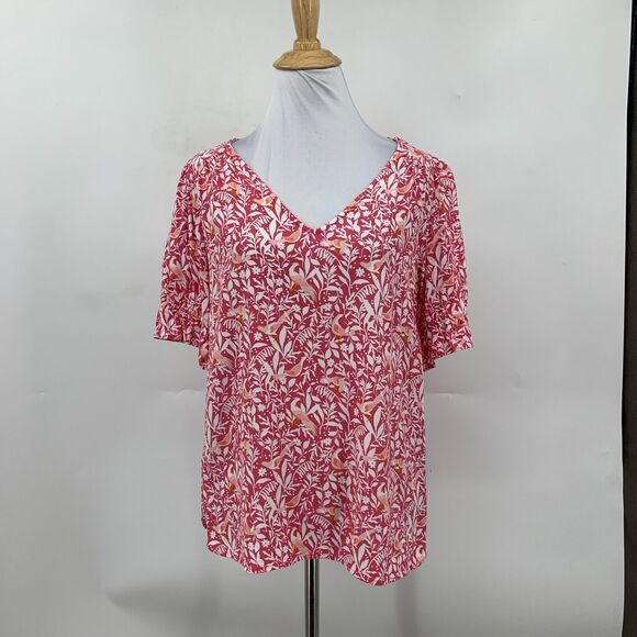 Ann Taylor Loft Floral Blouse Womens S Small Short Sleeve Rayon V Neck Shirt - Picture 2 of 11